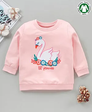 Babyoye Full Sleeves Organic Cotton Winter Wear Tee Swan Embroidery - Pink