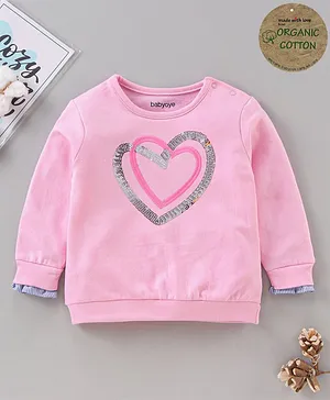 Babyhug Full Sleeves Organic Cotton Top Heart Print - Pink