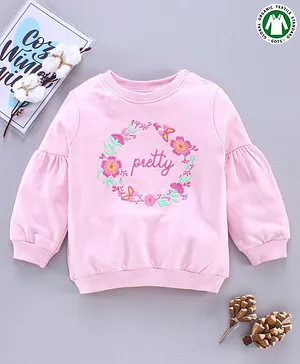 Babyoye Full Sleeves Sweatshirt Floral Embroidery - Pink