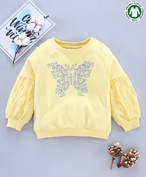 Babyoye Full Sleeves Sweatshirt Floral Embroidery - Yellow