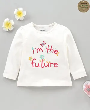 Babyoye Full Sleeves Organic Cotton T-Shirt Text Print - White