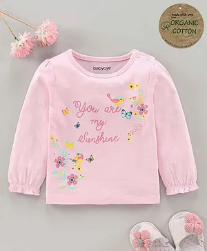 Babyoye Full Sleeves Organic Cotton T-Shirt Floral Print - Pink