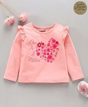 Babyoye Full Sleeves Organic Cotton T-Shirt Floral Print - Pink