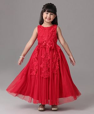Babyhug Sleeveless Party Frock With Lace Detailing - Red