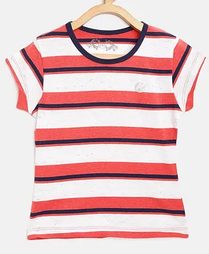 Femea Short Sleeves Striped Top - Red & White