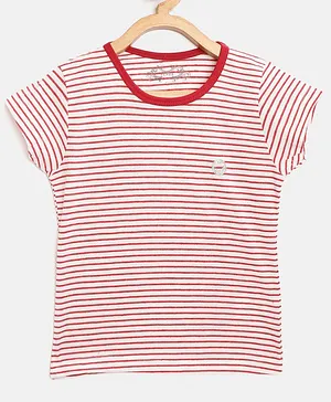 Femea Short Sleeves Striped Top - Maroon & White