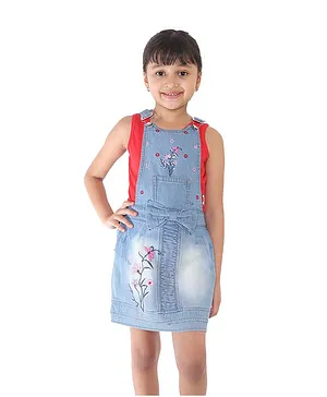 Naughty Ninos Sleeveless Embroidered Pinafore Dress With Inner Tee - Blue