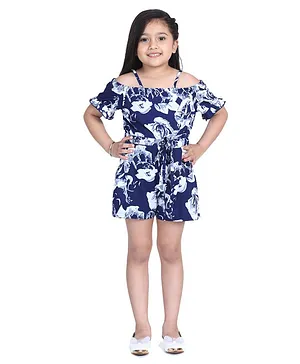 Naughty Ninos Half Sleeves Floral Print Top With Shorts - Navy Blue