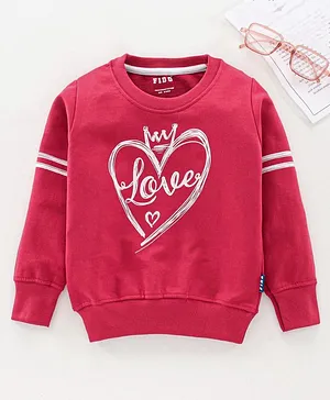 Fido Full Sleeves Sweatshirt Heart Print - Red