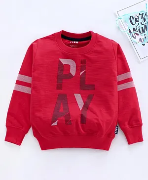 Fido Full Sleeves Sweatshirt Text Print - Red