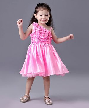 Babyhug Sleeveless Party Dress Floral 3D Applique - Pink