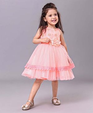 Babyhug Sleeveless Party Frock With Corsage - Peach