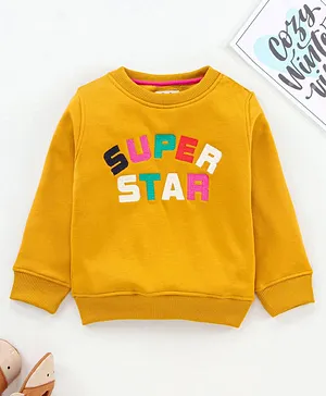 Yellow Apple Full Sleeves Sweatshirt Super Star Embroidery - Yellow