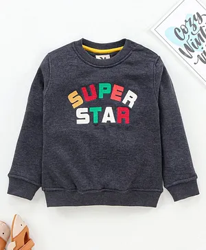 Yellow Apple Full Sleeves Sweatshirt Super Star Embroidery - Grey