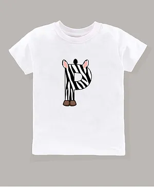 KAVEE Half Sleeves Letter P Printed Bio Wash Cotton Tee - White