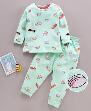 ORRIGANY Full Sleeves T-Shirt & Pajama Pancake Graphic - Mint