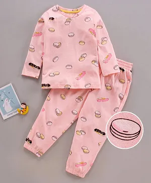 ORRIGANY Full Sleeves T-Shirt & Pajama Pancake Graphic - Peach