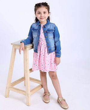 Babyhug Sleeveless Frock with Denim Jacket - Pink