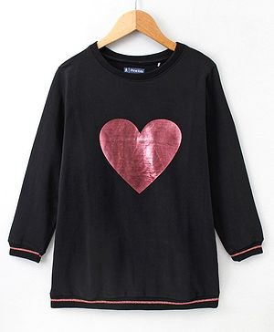 Pine Kids Full Sleeves Bio Wash Frock Heart Print - Black