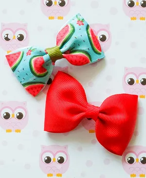 Bobbles & Scallops Pack Of 2 Melon Print Bow Hair Clips - Green & Red