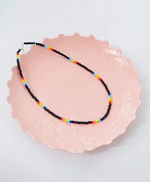 Bobbles & Scallops Rainbow Glass Beads Choker Necklace - Black