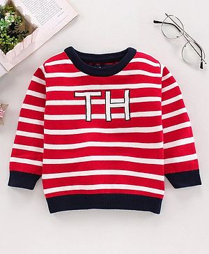 ToffyHouse Full Sleeves Striped  Sweater - Red