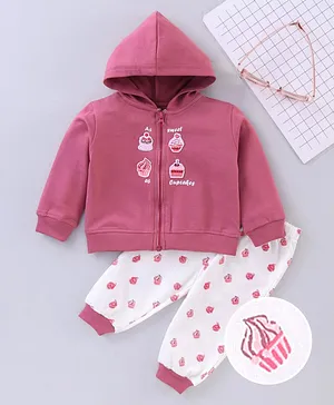 ToffyHouse Full Sleeves Winter Wear Suit Cup Cake Print - Pink