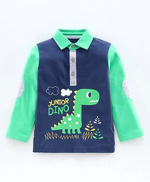 Juscubs  Dino Print Polo Full Sleeves 100% Cotton Tee - Blue