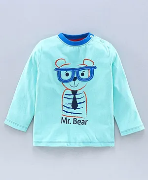 Juscubs  Mr.Bear Print Full Sleeves 100% Cotton Soft Feel Biowash Tee - Blue