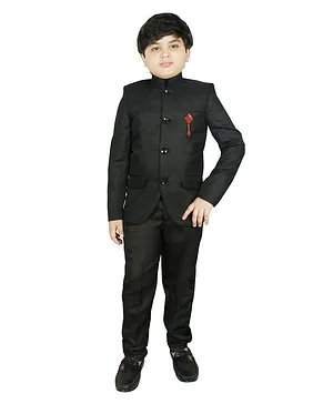 SG YuvraJ Full Sleeves Solid Coat With Pants - Black