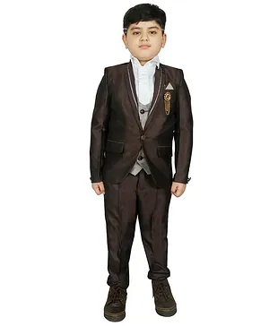 SG YuvraJ Full Sleeves 3 Piece Solid Party Suit - Dark Brown
