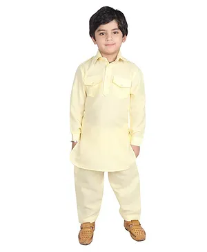 SG YuvraJ Full Sleeves Solid Pathani Kurta With Pajama - Lemon Yellow