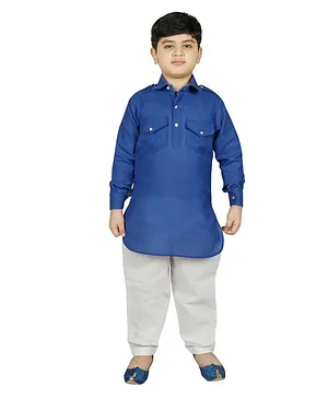 SG YuvraJ Full Sleeves Solid Pathani Kurta With Pajama - Royal Blue