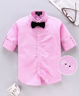 Robo Fry Full Sleeves Party Shirt with Bow Tie All Over Printed - Pink