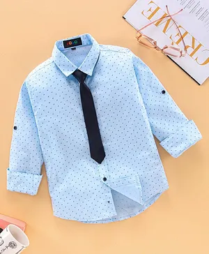 Robo Fry Full Sleeves Party Shirt with Tie All Over Printed - Blue