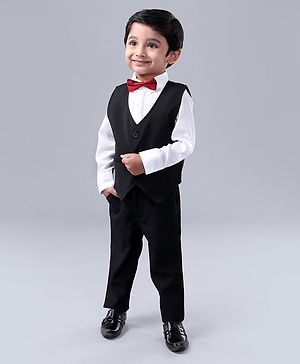 Babyhug Full Sleeves 3 Piece Party Suit Solid with Bow - Black