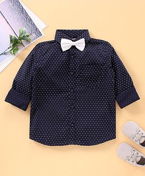 Babyhug Full Sleeves Printed Shirt With Bow - Navy Blue