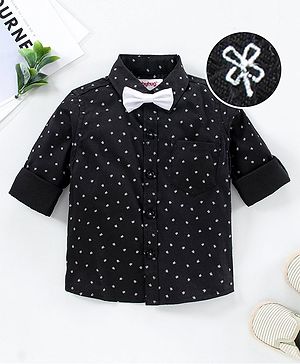 Babyhug Full Sleeves Party Shirt with Bow - Black