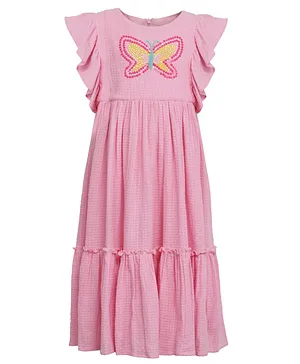 A Little Fable Short Sleeves Butterfly Design Dress - Pink