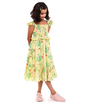 A Little Fable Sleeveless All Over Floral Print Dress - Yellow