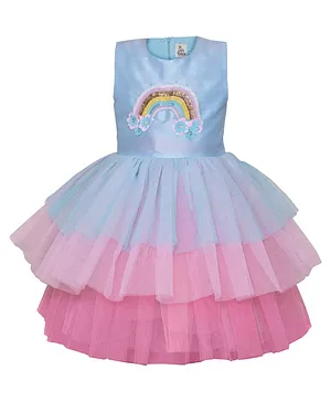 A Little Fable Sleeveless Rainbow Embellished Dress - Blue