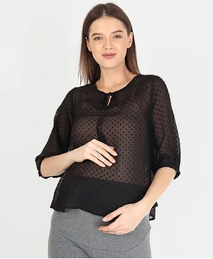 Momsoon Three Fourth Sleeves Self Design Maternity Top - Black