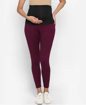 Momsoon Full Length Over The Belly Solid Colour Maternity Leggings - Maroon