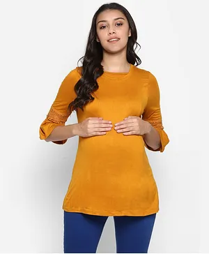 Momsoon Three Fourth Sleeves Solid Colour Maternity Top - Yellow