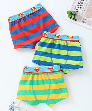 Red Rose Briefs Superman Logo Striped Pack of 3 - Yellow Red Green