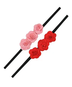 Funkrafts Pack Of 2 Floral Design Headbands - Pink & Red