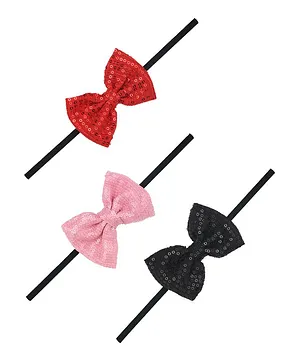 Funkrafts Trendy Sequin Bows Headbands Pack of 3 - Black Pink Red