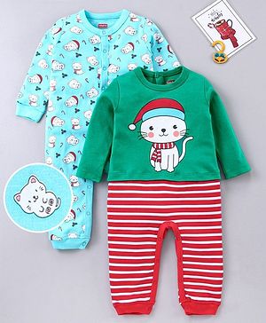 Babyhug 100% Cotton Full Sleeves Printed Romper Pack of 2 - Multicolor