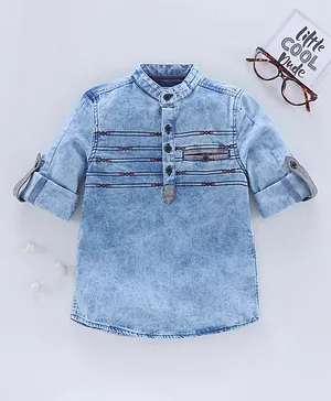 Under Fourteen Only Full Sleeves Solid Colour Shirt - Blue