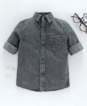 Under Fourteen Only Full Sleeves Washed Pattern Shirt - Black